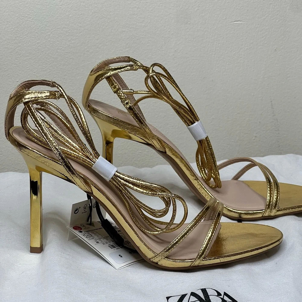 Zara Gold Lace up  Sandals - Picture 8 of 14